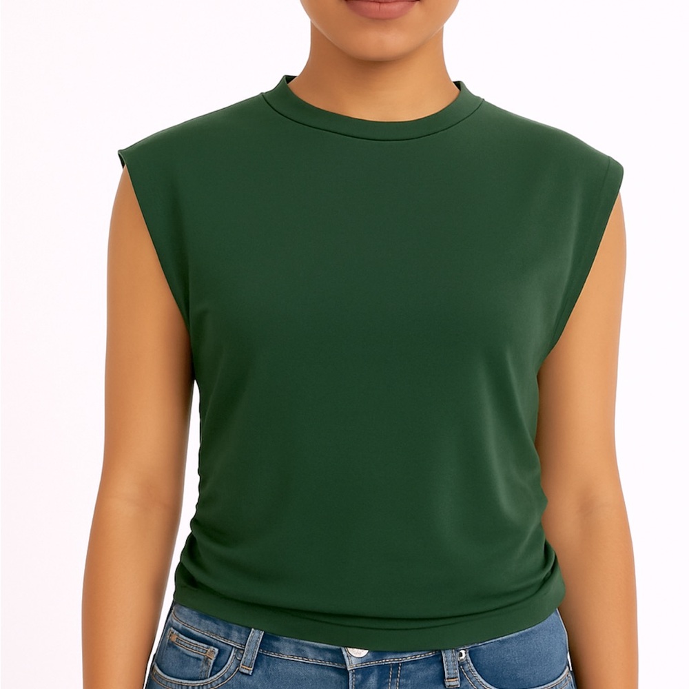 Reformation Ruched Forest Green Muscle Tee Size Small